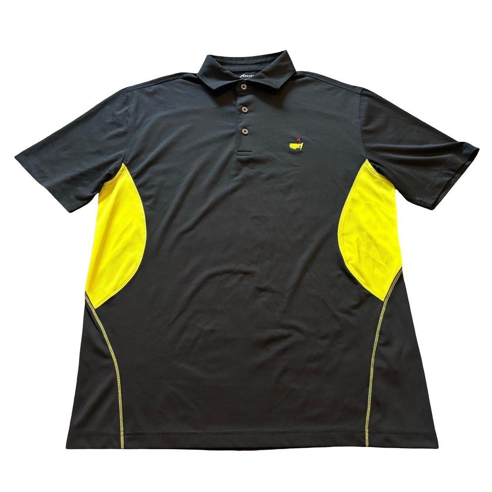 Masters Tech Mens Golf Polo Shirt Black Yellow Colorblock‎ Size Medium RN133979 - Picture 2 of 8
